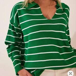 Green and White Striped Sweater